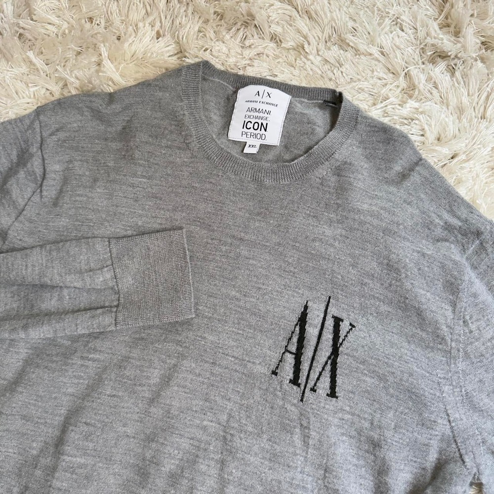 Armani Exchange AX‎ 100% Virgin Wool Embroidered Logo Sweater Mens XXL Gray Knit